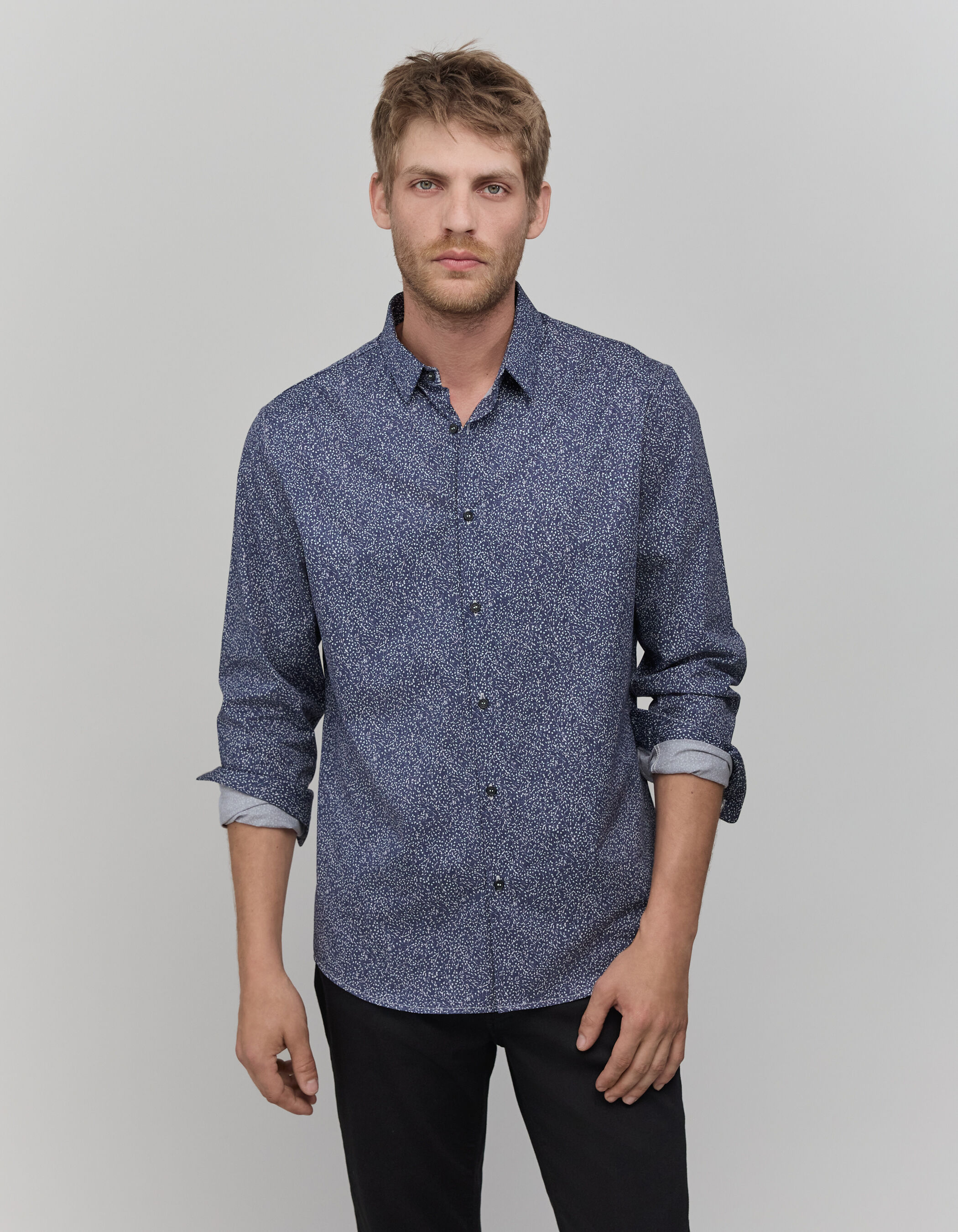 Chemise SLIM marine imprime minimaliste Homme IKKS
