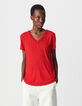Tee-shirt rouge tressage encolure V Femme-3