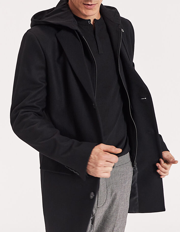 Men’s black coat with detachable sweatshirt fabric facing - IKKS