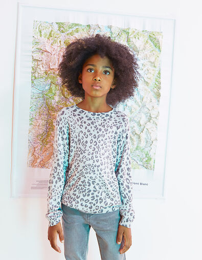 Girls’ medium grey marl leopard print sweater - IKKS