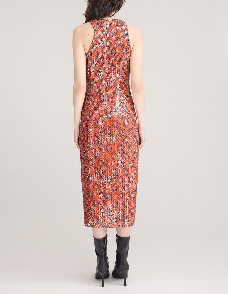 Dames midi-jurk met paillettenprint en arabesk print-3