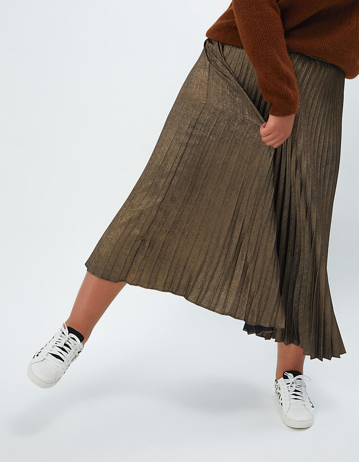 I.Code gold pleated long skirt-6