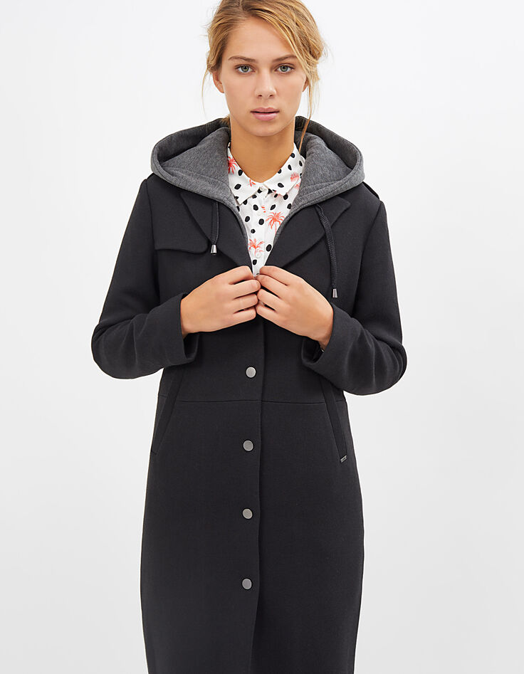 I.Code black Milano knit coat with removable hood-2