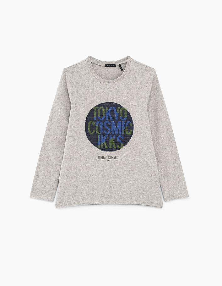 Boys' grey marl reversible sequin circle T-shirt - IKKS