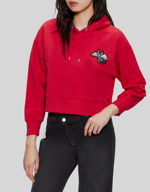 Women’s crimson red hoodie with embroidered dragon - IKKS