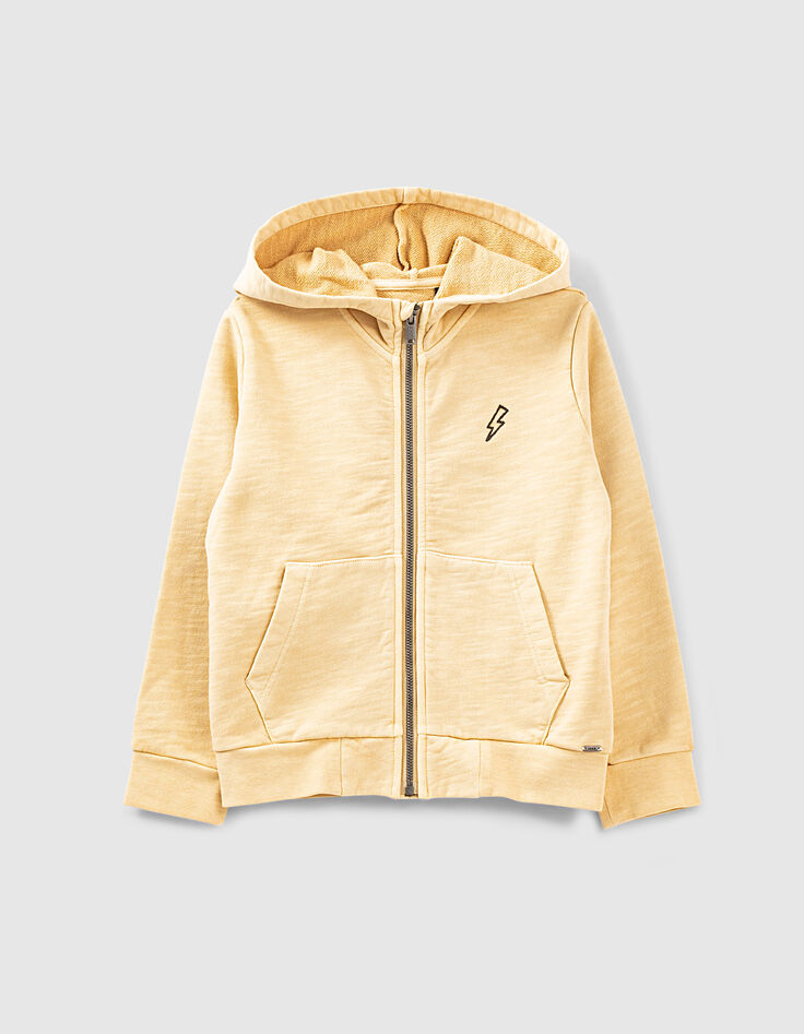 Kornbraune Jungen-Molleton-Kapuzenjacke mit Stickmotiven -2 Kornbraune Jungen-Molleton-Kapuzenjacke mit Stickmotiven -2