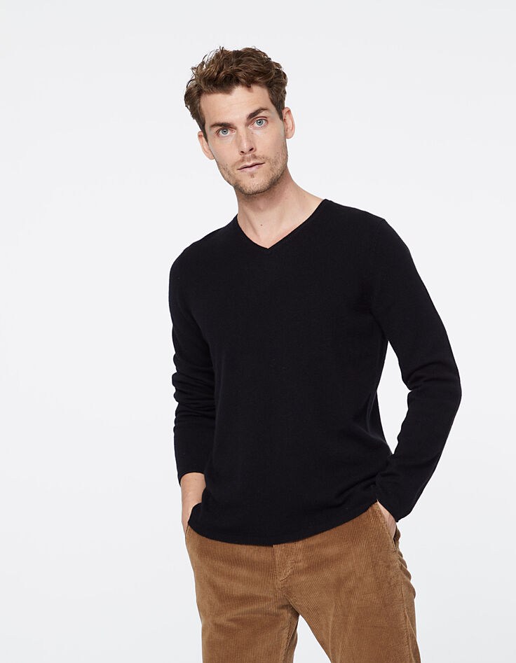 Pull noir col V en cachemire Homme-2