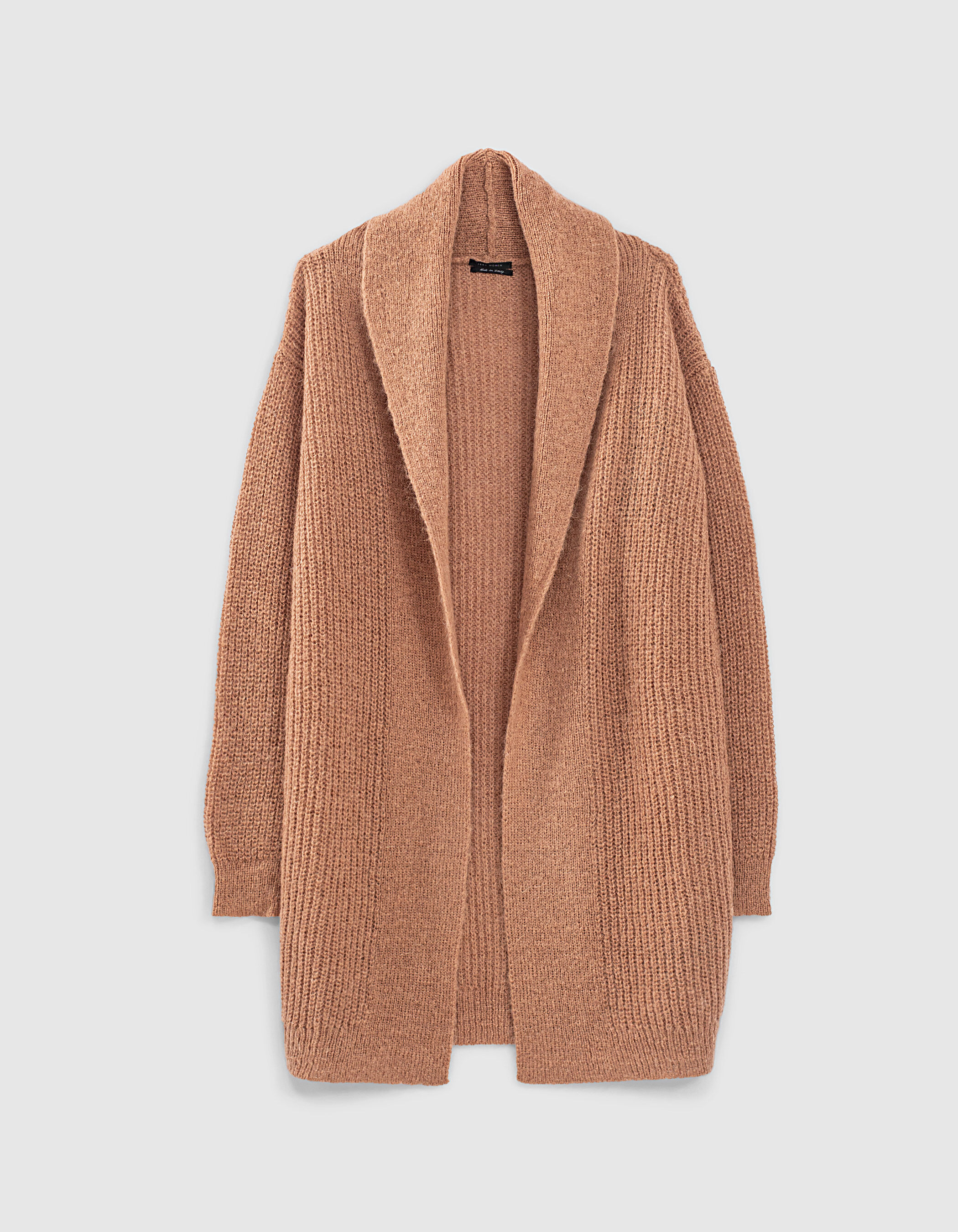 Women s beige long fluffy knit cardigan