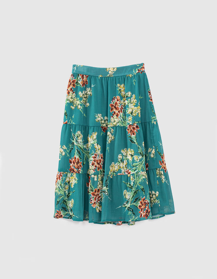 Eucalyptusgroene mini me rok bloemenprint meisjes -3