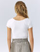 Cremeweißes Damen-T-Shirt, Rippenstrick, Spitzenrand-2