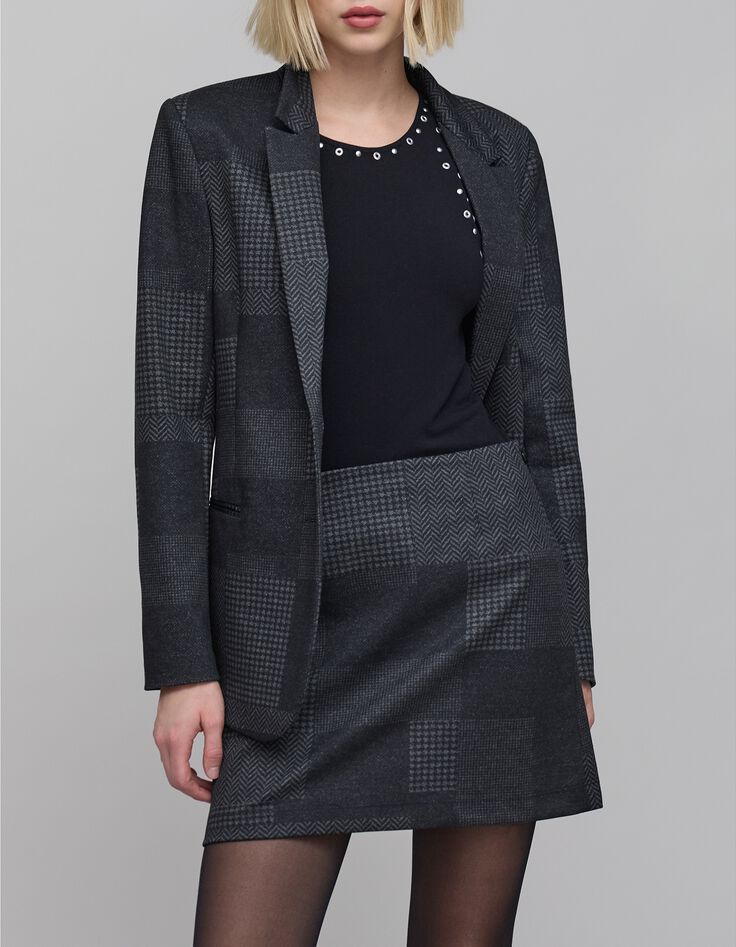 Jupe courte gris maille Milano effet patchwork Femme-2