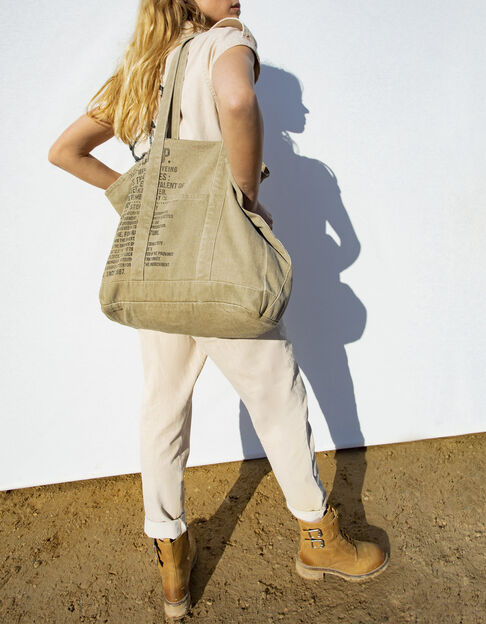 Bolso cabás mezcla Terra Denim caqui claro print
