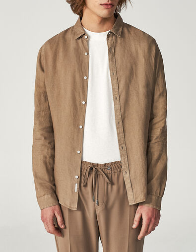 Camisa SLIM café de lino Hombre - IKKS