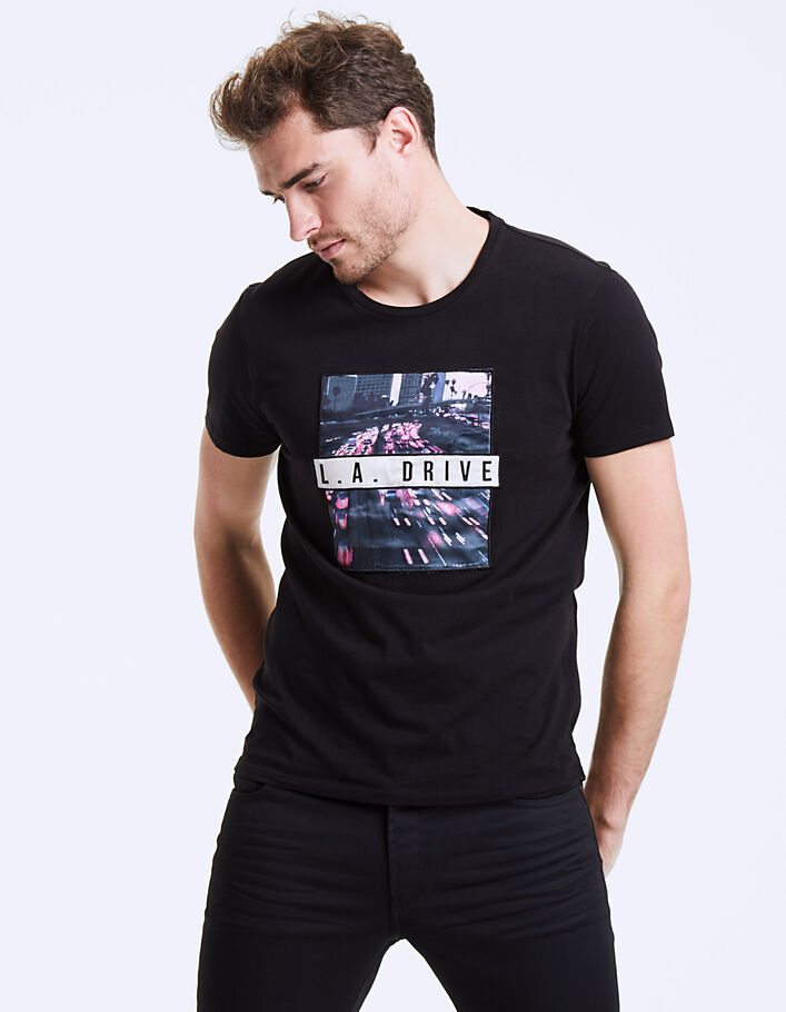 Zwart geborduurd heren-T-shirt L.A. Drive - IKKS