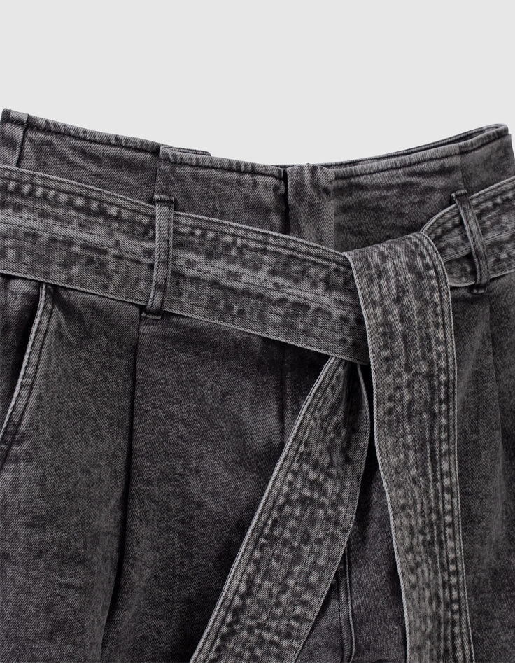 Grijze bootcut jeans hoge taille met riem Dames-5