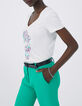Weißes Damen-T-Shirt mit Totenkopf- und Blumenprint-4