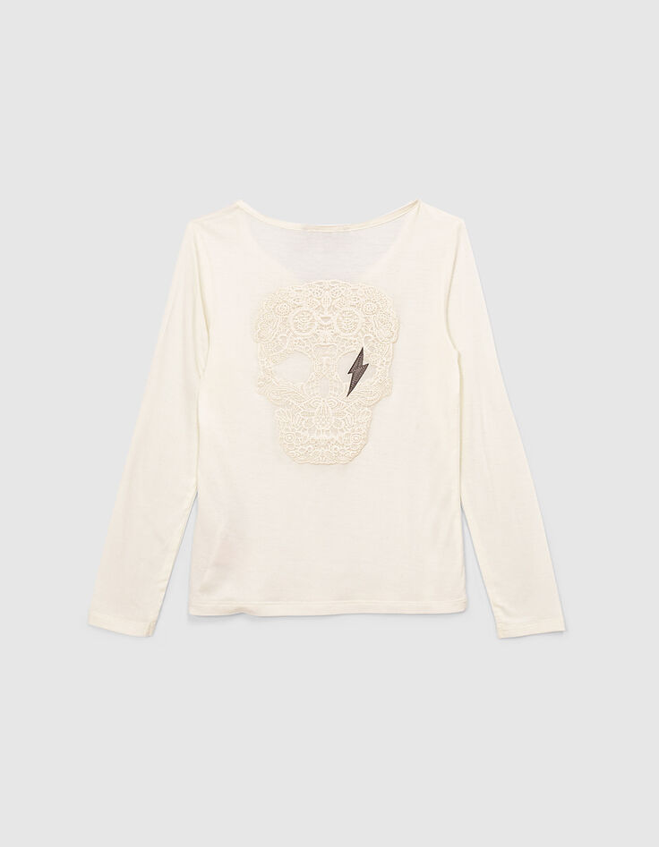 Girls’ off-white button-neck T-shirt with skull on back-4 Girls’ off-white button-neck T-shirt with skull on back-4