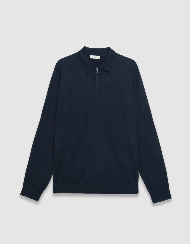 Marineblaues Langarm-Poloshirt mit Rei&szlig;verschluss-5