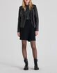 Women's black woven leather biker-style jacket with beads-1