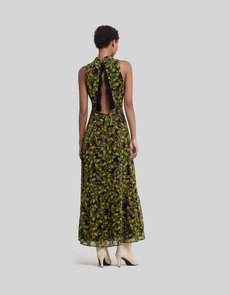 Robe longue noire recycl&eacute;e imprim&eacute; l&eacute;o floral Femme-3