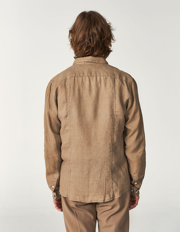 Camisa SLIM café de lino Hombre-2