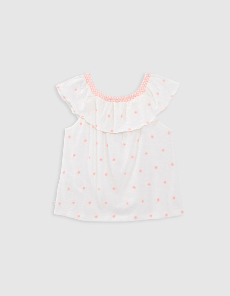 T-shirt blanc jacquard fluo col élastiqué fille-4