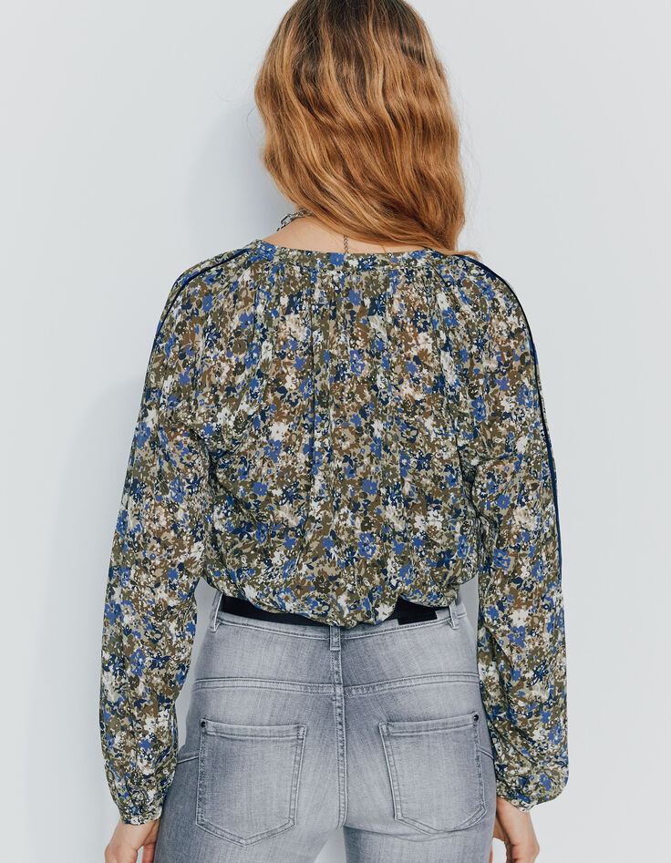 Blouse en voile imprimé camouflage fleuri femme-3