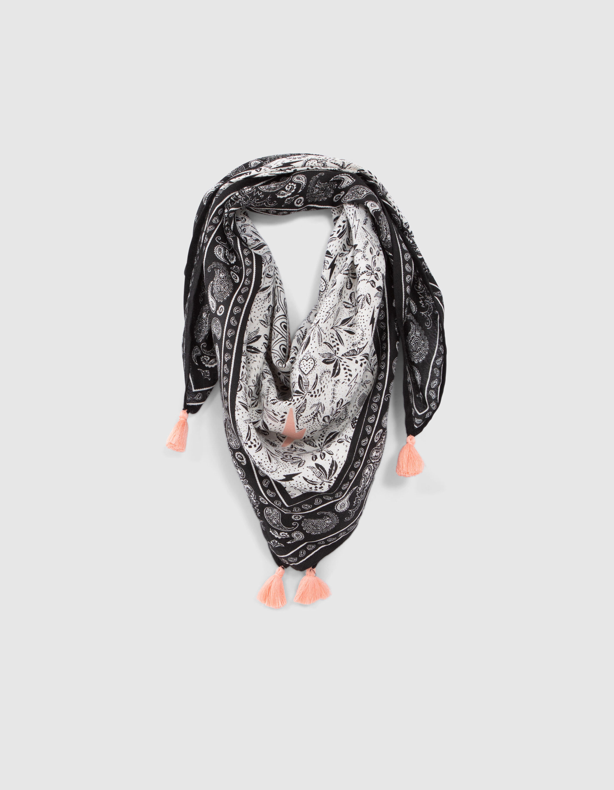 Foulard carre noir imprime jungle rock fille IKKS