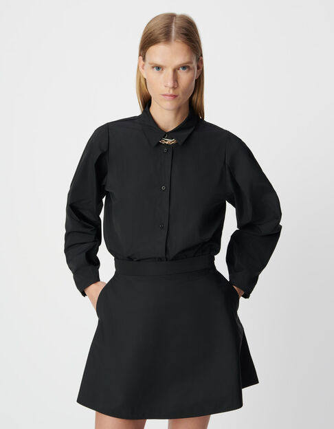Chemise body noire taffetas satin&eacute; Femme - IKKS