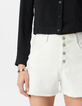 Short en jean blanc coton bio taille haute frangé Femme-4