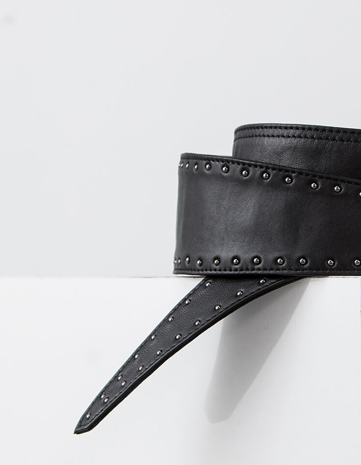 Women’s wide leather knotted, studded belt-3