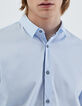 Blaues SLIM-Herrenhemd mit marineblauer Paspel-4