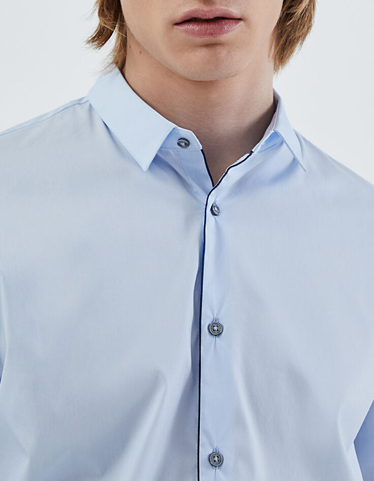 Blaues SLIM-Herrenhemd mit marineblauer Paspel-4