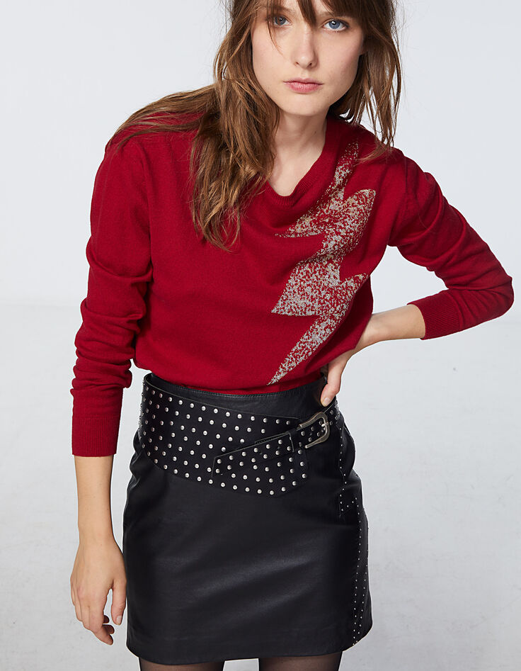 Pull rouge coton cachemire éclair decolleté dos femme-2