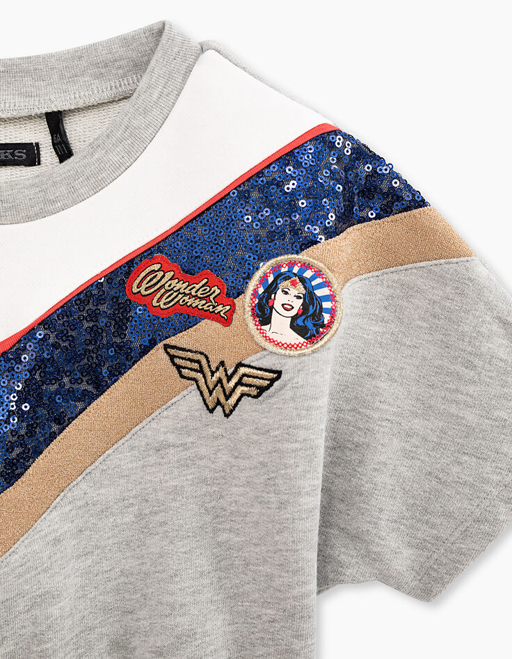 Robe Wonder Woman gris chiné moyen taille coulissée fille-4