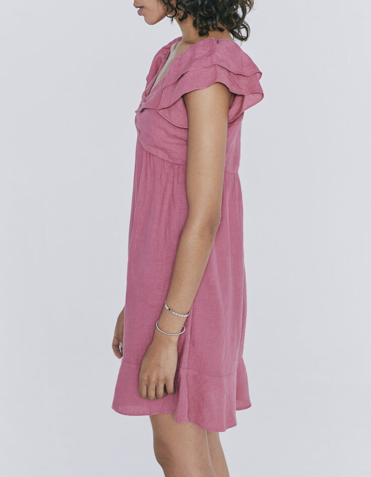 Women’s pink linen empire-waist short dress-6