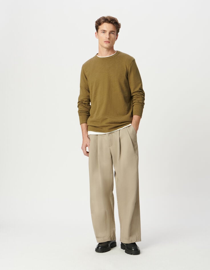 Pull kaki coton bio tricot fin flammé Homme-2 Pull kaki coton bio tricot fin flammé Homme-2