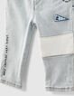 Baby boys’ bleach blue slogan organic cotton jeans  -6