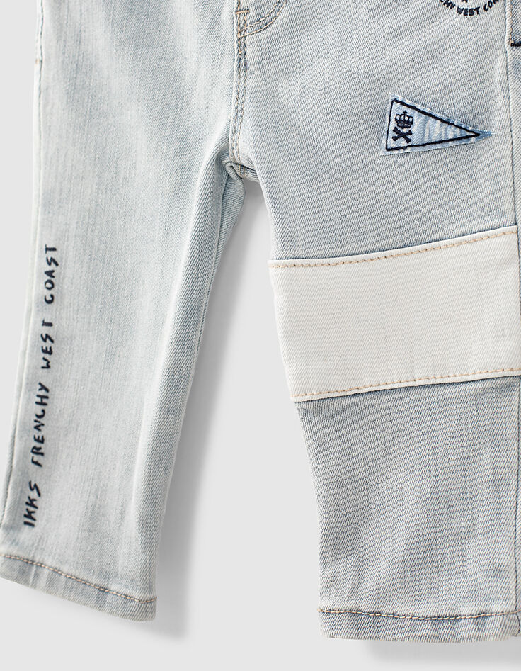 Baby boys’ bleach blue slogan organic cotton jeans  -6