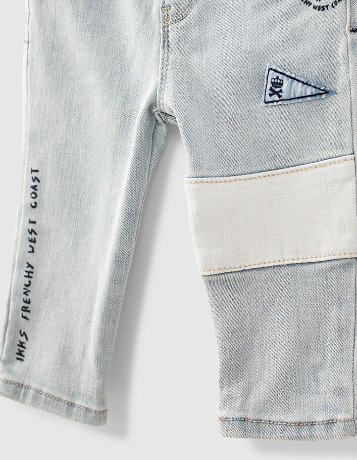 Baby boys’ bleach blue slogan organic cotton jeans   - IKKS