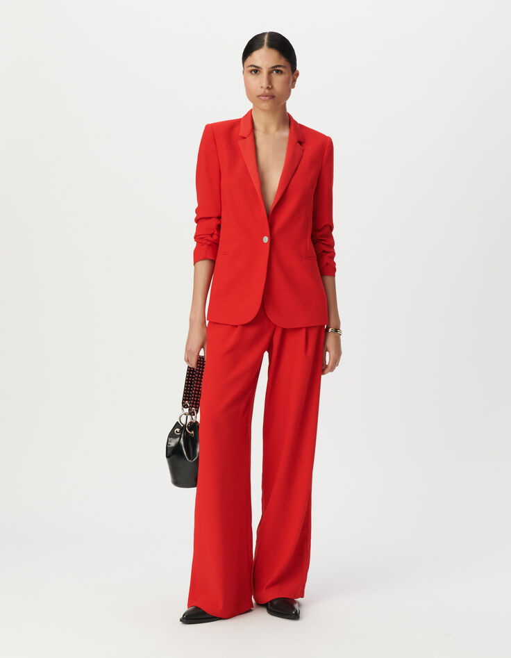 Rode blazer gefronste mouwen Dames-1