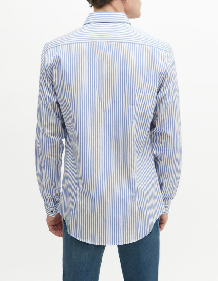Marineblaues SLIM-Herrenhemd mit Streifen-3
