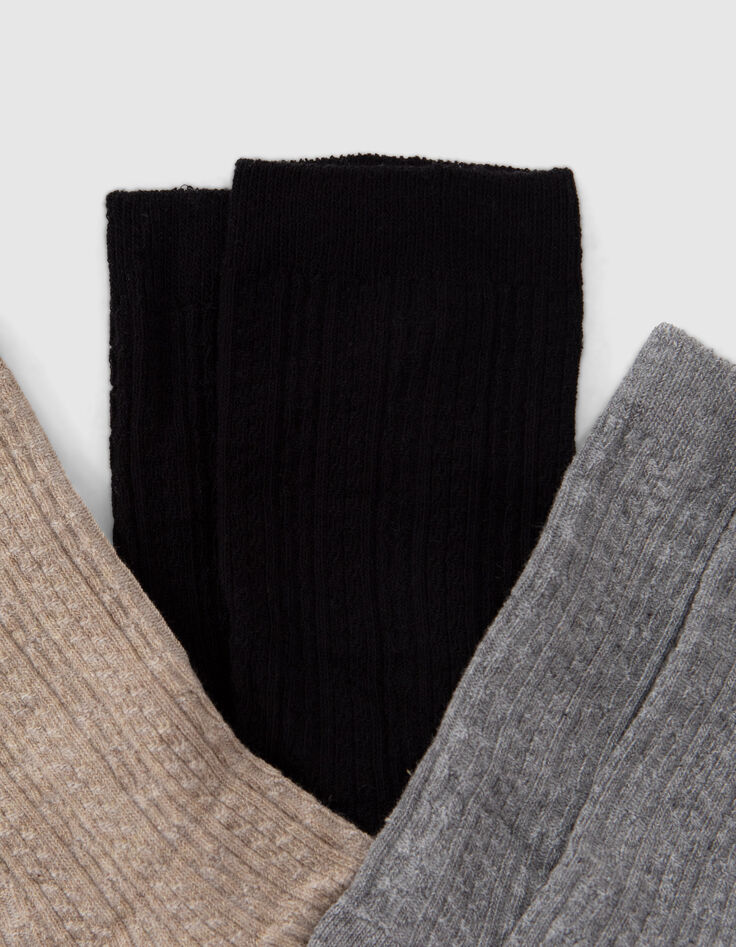 Chaussettes noir, beige, gris tricot fantaisie Femme-3