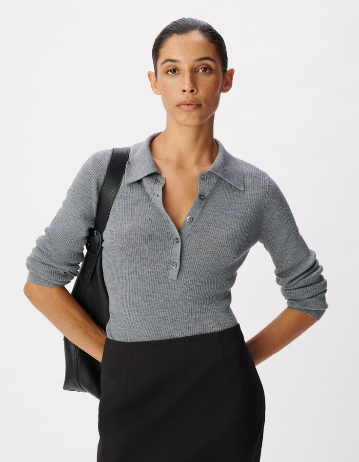 Jersey gris canal&eacute; manga larga Mujer-5