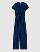 Combinaison 7/8 en viscose coloris bleu fente dos femme-1