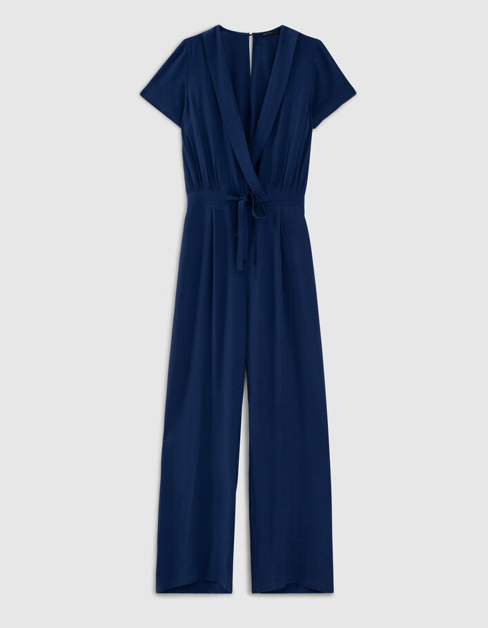 Comorama lanthaan redden 7/8 jumpsuit in blauwe viscose met rugsplit voor dames