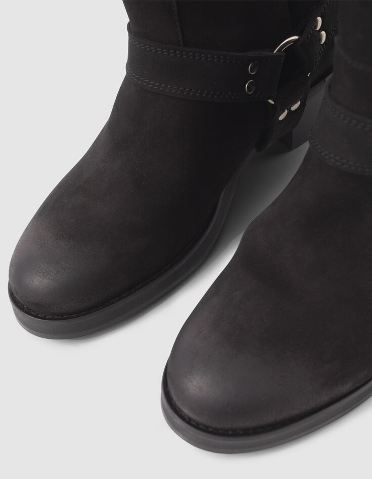 Boots noirs cuir velours esprit motard Femme-6