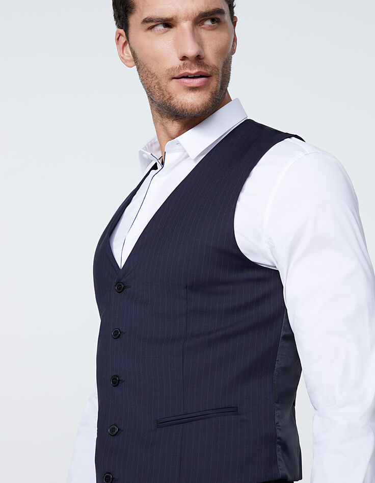 Men’s navy fine-stripe suit waistcoat-5