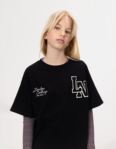 T-shirt 2-en-1 rayé et t-shirt noir manches courtes fille - IKKS