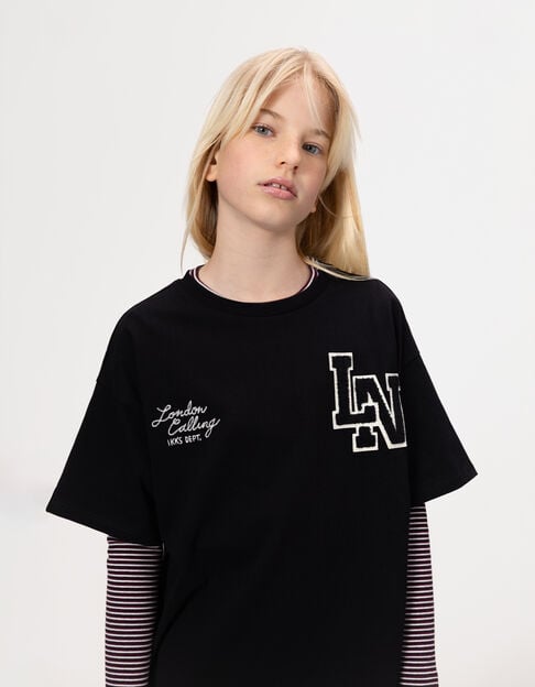 T-shirt 2-en-1 rayé et t-shirt noir manches courtes fille - IKKS